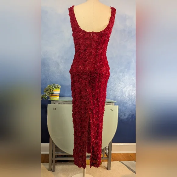 Elegant Red Rose Textured Women's Dress - Picture 5 of 6